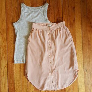 Madewell Silk Island Button Front Skirt Blush XS